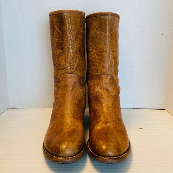 Bedstu Women's Brown Leather Round Toe Side Zip Mid Calf Boots, 9.5. - Picture 7 of 7